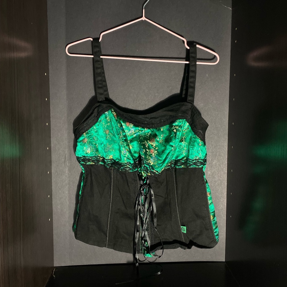 Tripp NYC *RARE* VINTAGE Y2K Green Floral Silk Corset